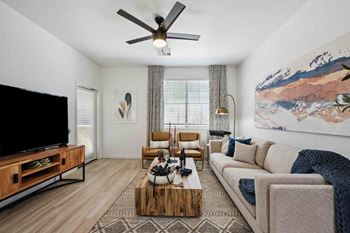 Wood style flooring throughout entire apartment